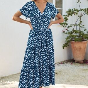 Mister Zimi Navy and White Polka Dot Midi Dress